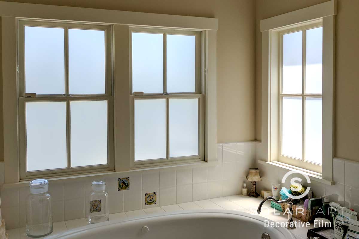 Frosted privacy film for bathroom windows