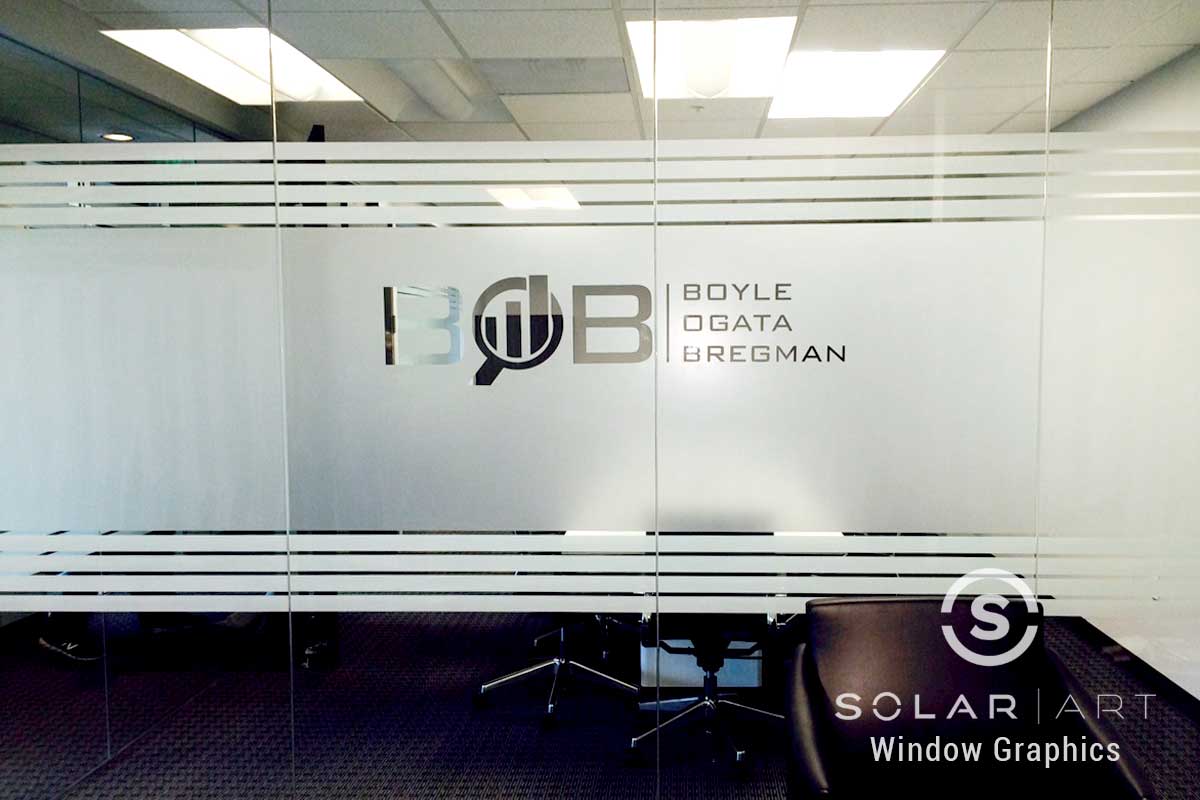 Frosted window film with company logo