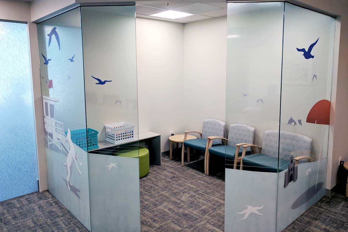 Window graphics for hospital waiting rooms